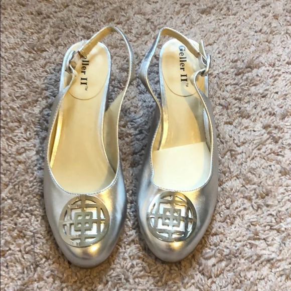 Silver Emblem Strap Back Heels - Picture 1 of 5